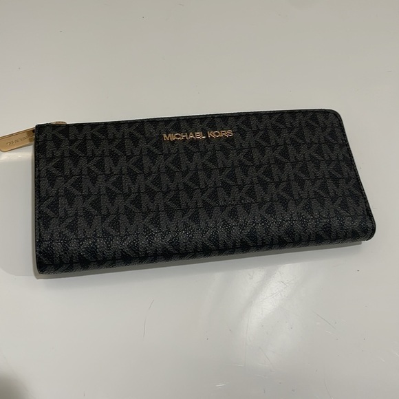 Michael Kors Large Zip Around Black & Gray Leather Logo Wallet—BEAUTIFUL! NWT - Picture 9 of 9